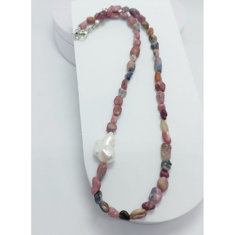 TURMALİN TAŞI / İNCİ KOLYE (Doğal Kesim)