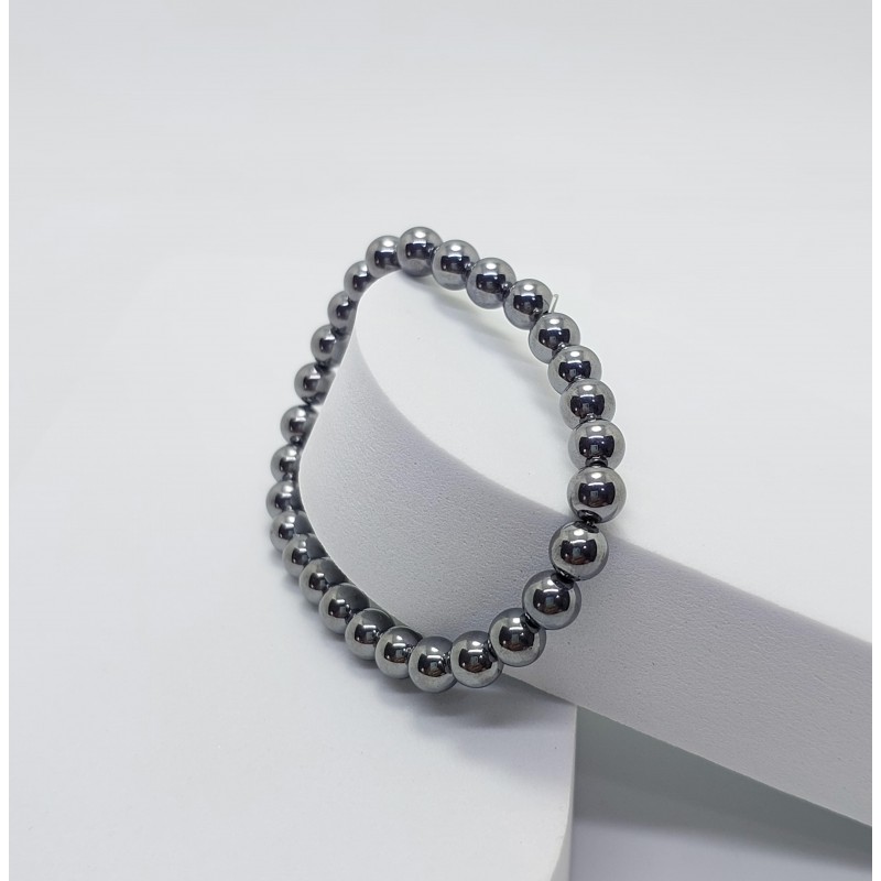 HEMATİT TAŞI BİLEKLİK (6mm Küre Kesim Gri)