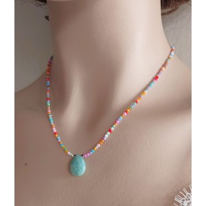 SEDEF & AMAZONİT KOLYE (2mm Küre Kesim Sedef ve Damla Amazonit)