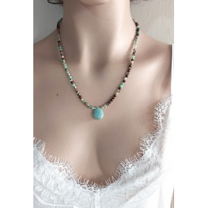 KRİZOKOL & AMAZONİT TAŞI TASARIM KOLYE (3mm Faset Kesim)