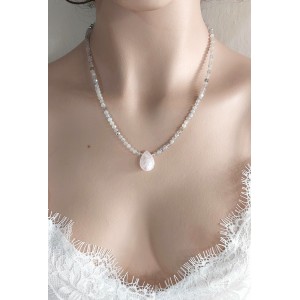 LABRADORİT TAŞI ÖZEL TASARIM KOLYE (3mm Faset Kesim)