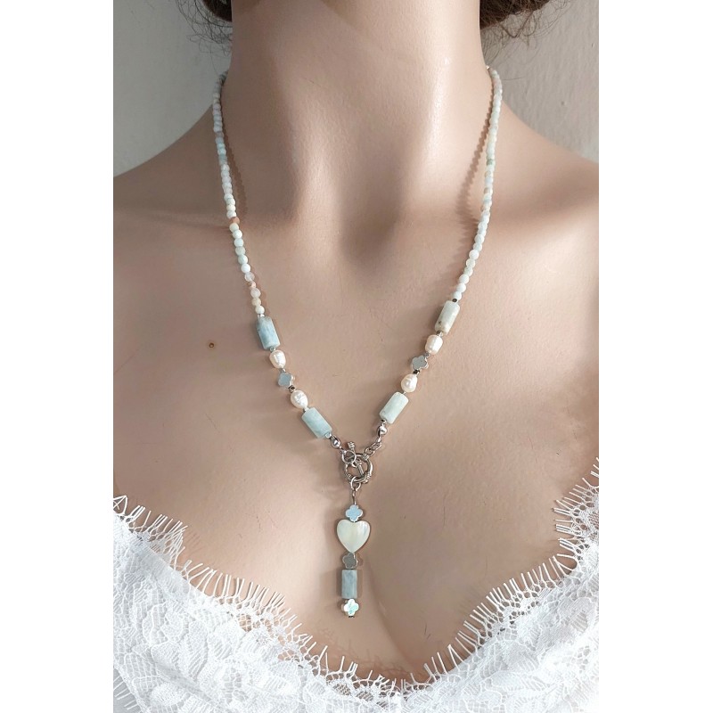 AKUAMARİN ÖZEL TASARIM 'Y' KOLYE