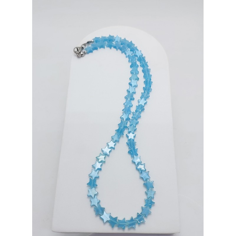 KEDİ GÖZÜ TAŞI KOLYE (Yıldız Kesim - Mavi)