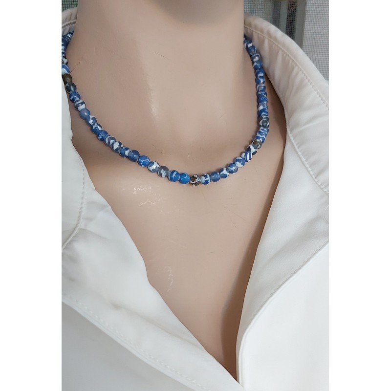 AKİK TAŞINDAN NAZAR KOLYESİ / MAVİ 