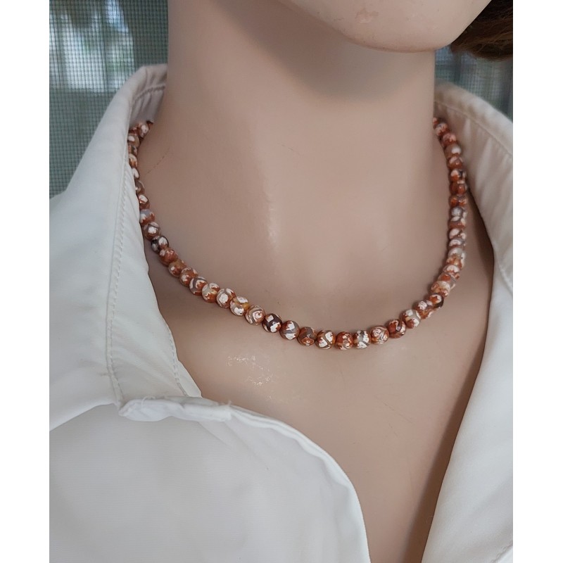 AKİK TAŞINDAN NAZAR KOLYESİ / BEJ 