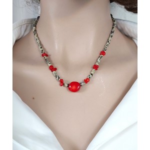 BENEKLİ JASPER & MERCAN TASARIM KOLYE (Arpa Kesim)