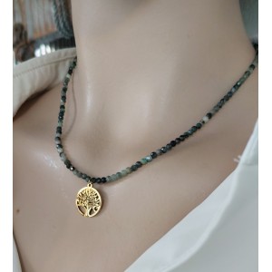 YEŞİL AKİK HAYAT AĞACI KOLYE (4mm Faset Kesim / Çelik Uç)