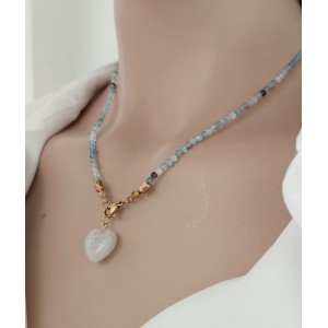 TUTULMA KOLYESİ - ZİHİN DENGESİ (Akuamarin ve Ay Taşı - Çelik Kapama)