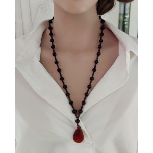 AKİK / ONİKS DÜĞÜM BOHEM KOLYE (Damla Akik)