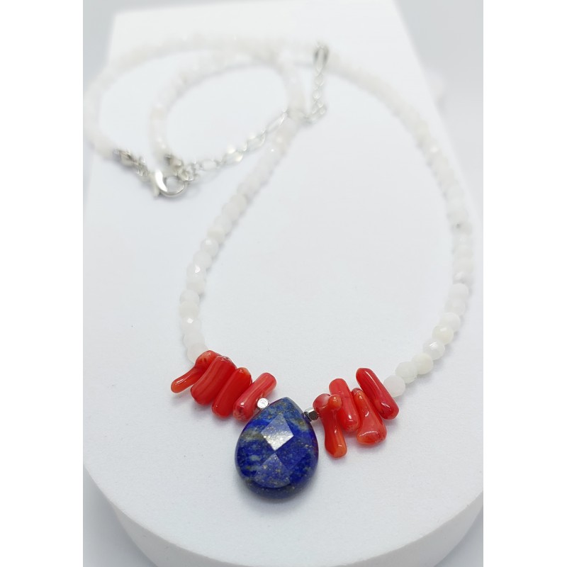 Lapis Lazuli Damla Kolye (Mercan ve Kristal Kuvars Detaylı)