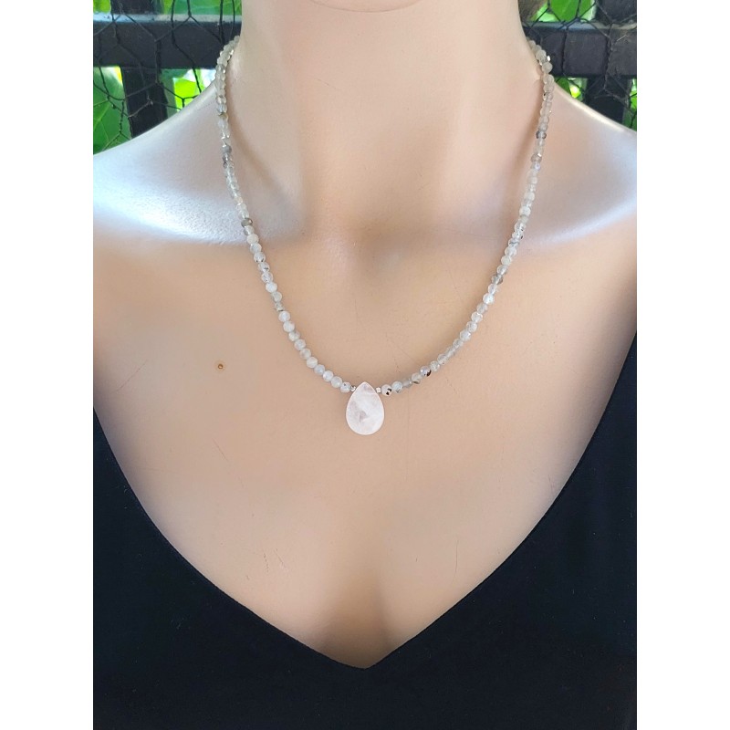 LABRADORİT TAŞI ÖZEL TASARIM KOLYE (3mm Faset Kesim)