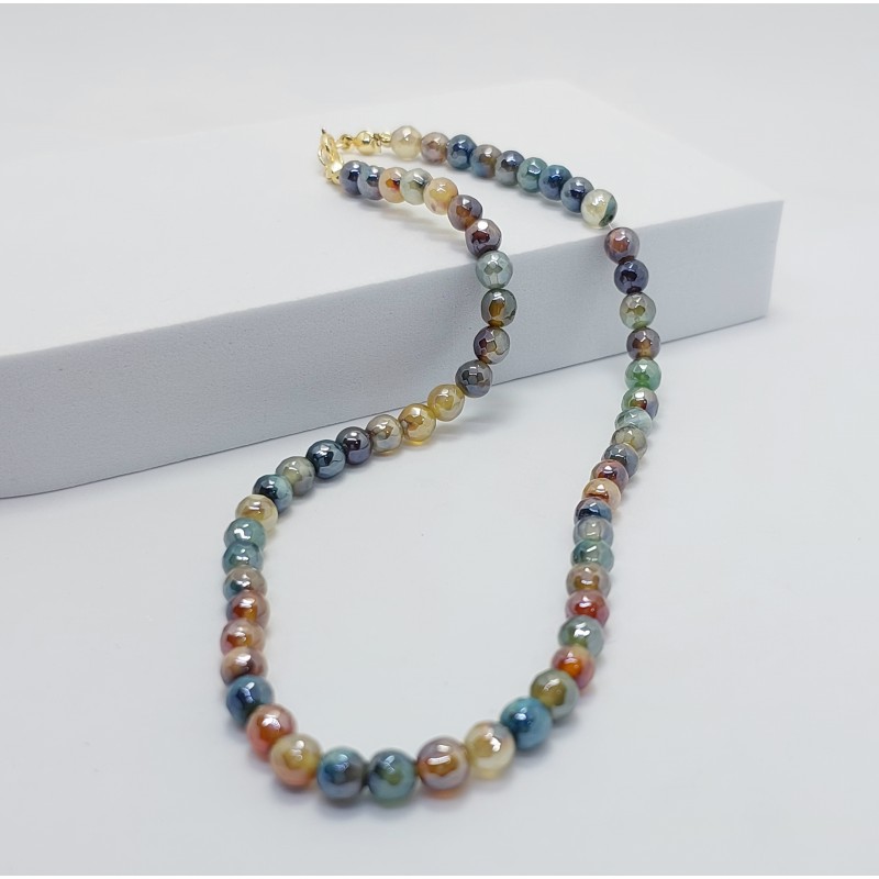 AKİK TAŞI KOLYE / AYNALI (6mm Faset Kesim)