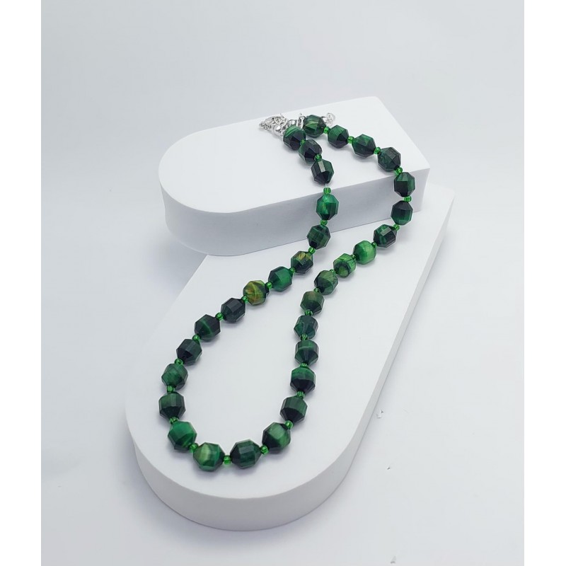 YEŞİL AKİK TAŞI KOLYE (10mm Faset Kesim)