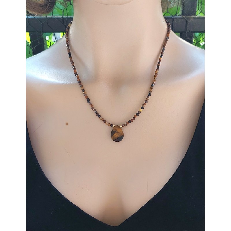 KAPLANGÖZÜ TAŞI KOLYE ( 2mm Faset Kesim - Damla Detaylı )