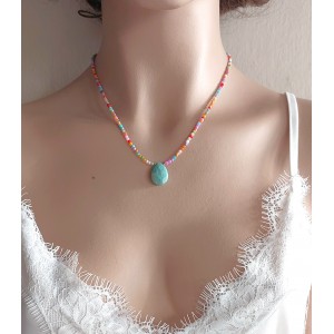 SEDEF & AMAZONİT KOLYE (2mm Küre Kesim Sedef ve Damla Amazonit)