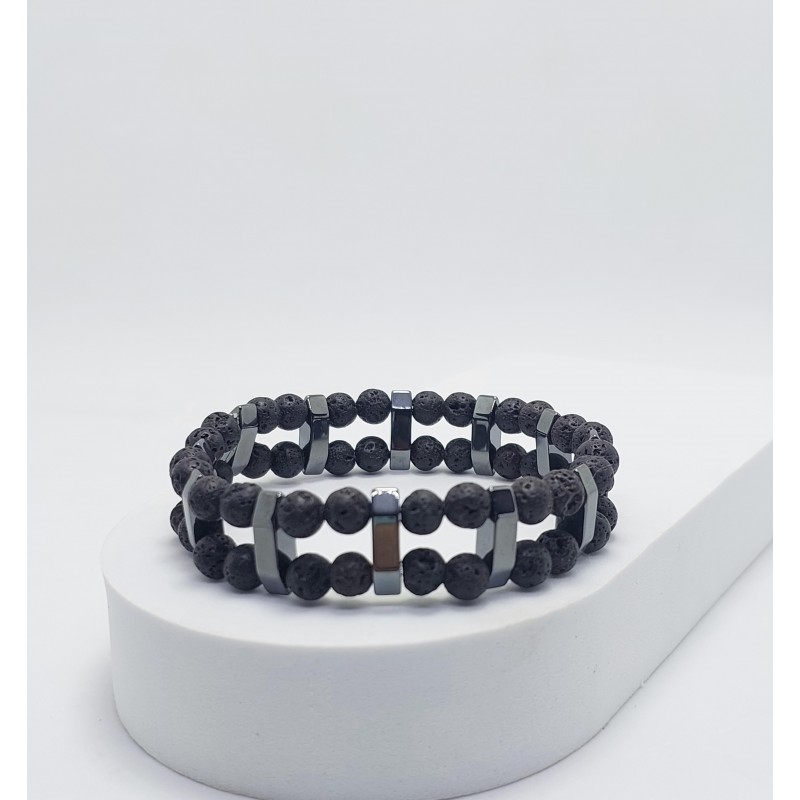 ÇİFT SIRALI ERKEK BİLEKLİK / LAV & HEMATİT (6mm Küre Kesim)
