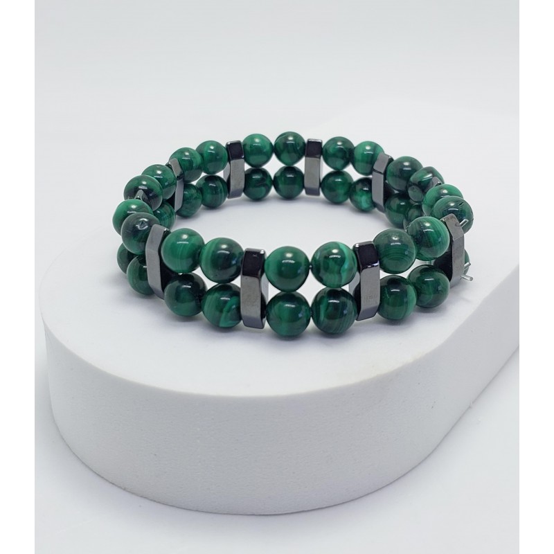 ÇİFT SIRALI ERKEK BİLEKLİK / YEŞİL KAPLANGÖZÜ (8mm Küre Kesim)