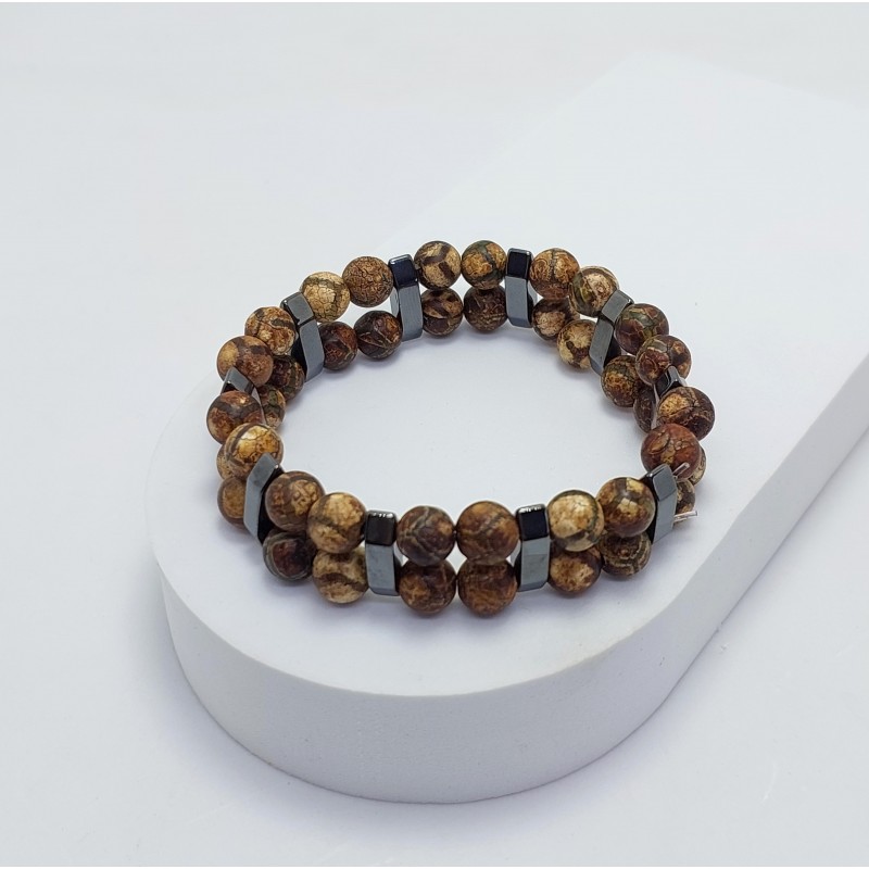 ÇİFT SIRALI ERKEK BİLEKLİK / TİBET AKİK (8mm Küre Kesim)
