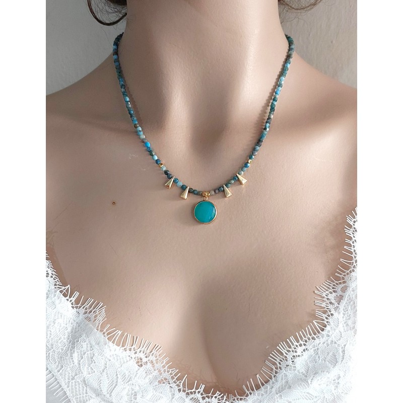 APATİT TAŞI TASARIM KOLYE (3mm Faset Kesim)