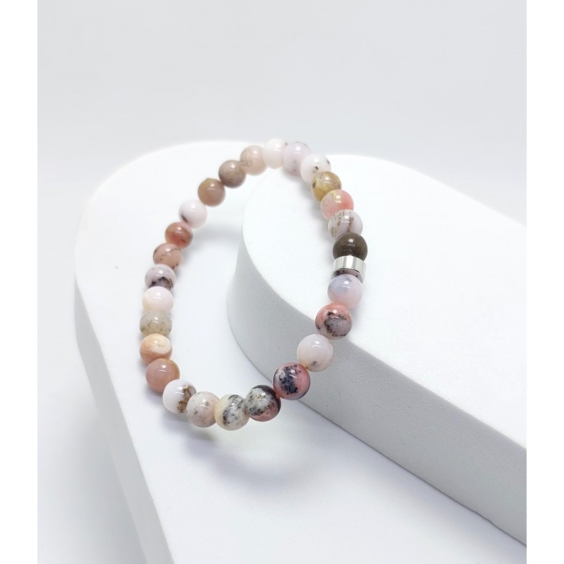 PEMBE OPAL TAŞI BİLEKLİK  (A+ Kalite 6mm Küre Kesim)