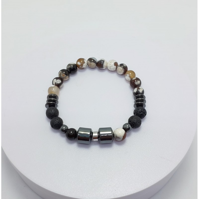 LAV & AKİK & HEMATİT TAŞI TASARIMLI ERKEK BİLEKLİK - M1 (8mm Küre Kesim)