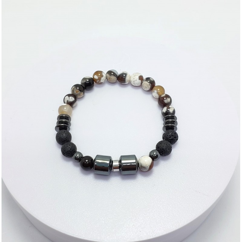 LAV & AKİK & HEMATİT TAŞI TASARIMLI ERKEK BİLEKLİK - M2 (8mm Küre Kesim)