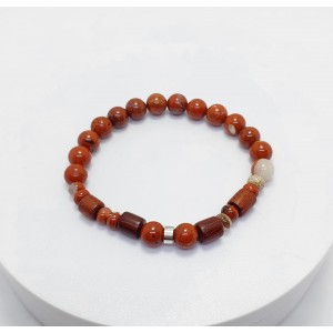 KIRMIZI JASPER TAŞI TASARIMLI ERKEK BİLEKLİK - M1  (8mm Küre Kesim)