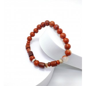 KIRMIZI JASPER TAŞI TASARIMLI ERKEK BİLEKLİK - M2 (8mm Küre Kesim)