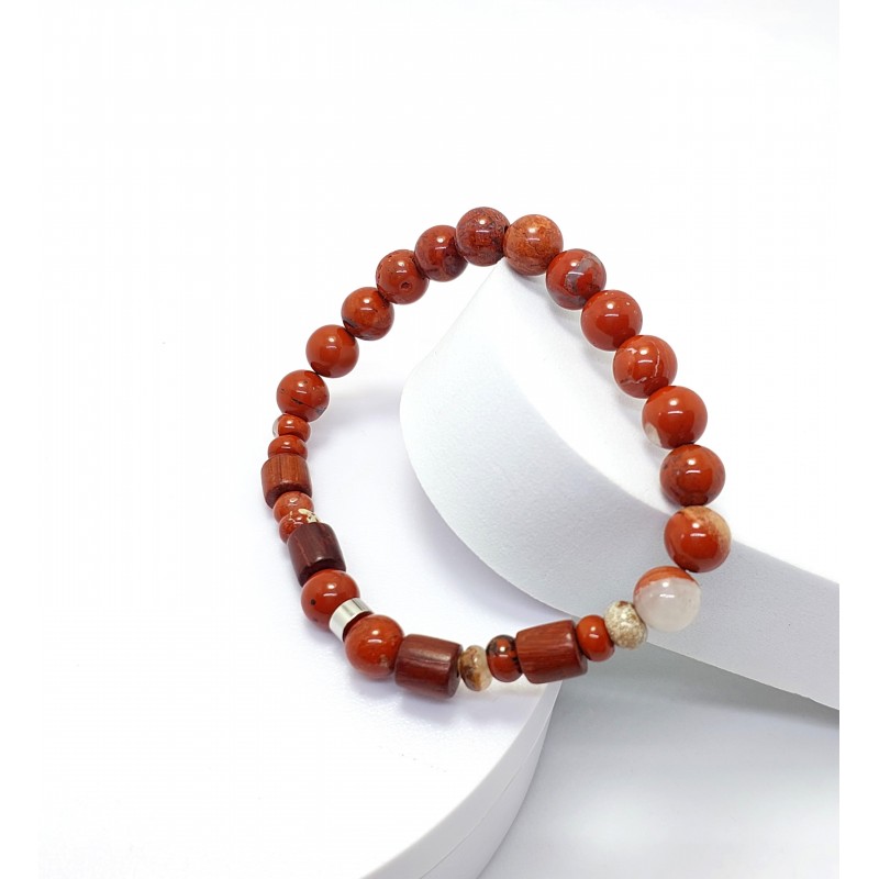 KIRMIZI JASPER TAŞI TASARIMLI ERKEK BİLEKLİK - M2 (8mm Küre Kesim)