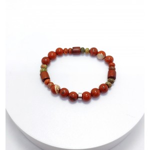 KIRMIZI JASPER TAŞI TASARIMLI ERKEK BİLEKLİK - M2 (8mm Küre Kesim)