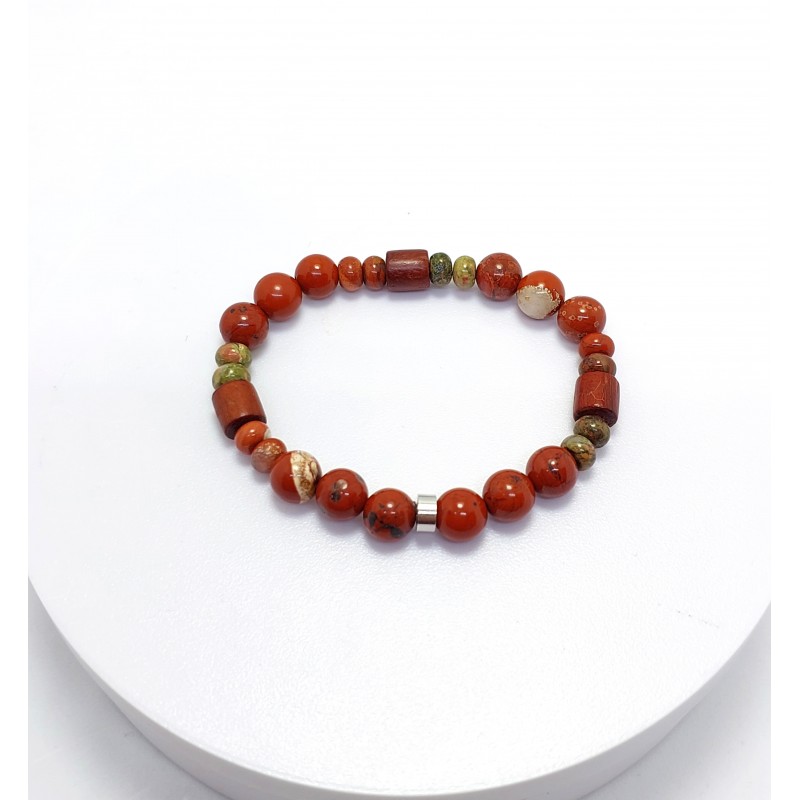 KIRMIZI JASPER TAŞI TASARIMLI ERKEK BİLEKLİK - M2 (8mm Küre Kesim)