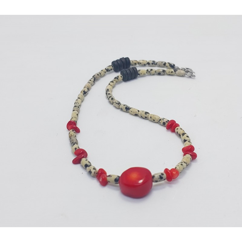 BENEKLİ JASPER & MERCAN TASARIM KOLYE