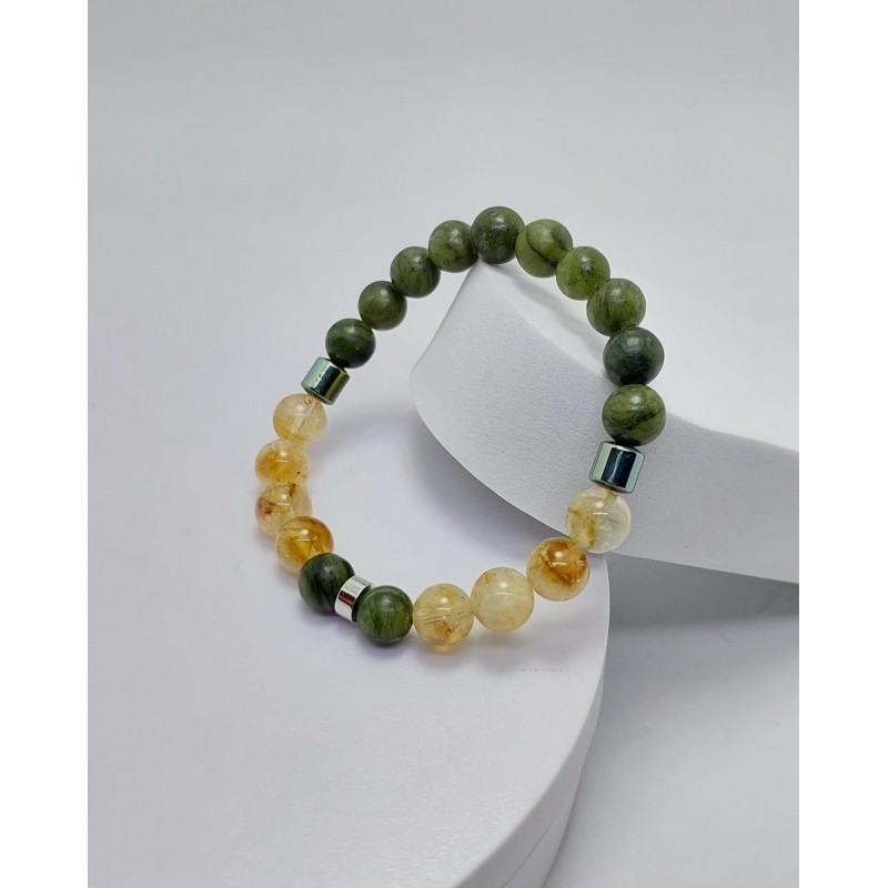 PARA / BEREKET BİLEKLİĞİ (8mm Küre Kesim - Yeşim+Sitrin)