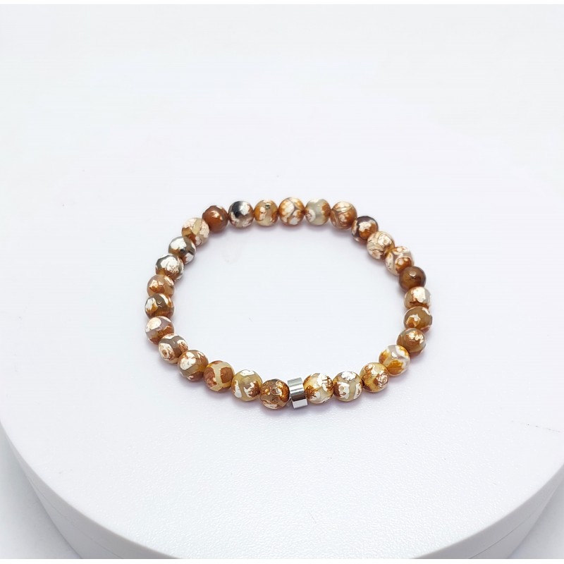 NAZAR BİLEKLİĞİ (6mm Küre Kesim) AKİK TAŞI BEJ RENK