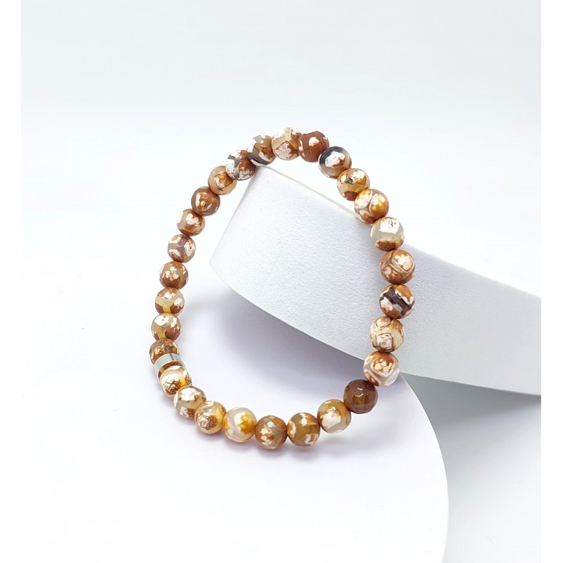 NAZAR BİLEKLİĞİ (6mm Küre Kesim) AKİK TAŞI BEJ RENK