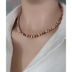 AKİK TAŞINDAN NAZAR KOLYESİ / BEJ (6mm Küre+Faset Kesim)