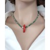 YEŞİL JASPER & MERCAN KOLYE (Arpa Kesim)