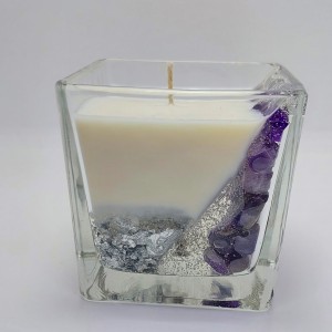 AMETİST TAŞLI GÜMÜŞ VARAKLI SOYA MUM / 630 GR
