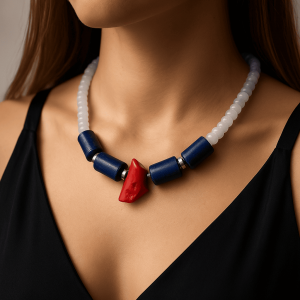 KALSEDON TAŞI TASARIM KOLYE (Rondela Kesim)