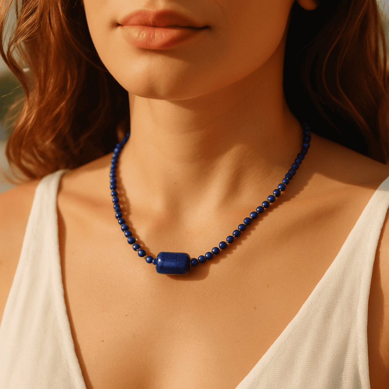 LAPİS LAZULİ ÖZEL TASARIM KOLYE (A Kalite 4mm Küre Kesim)